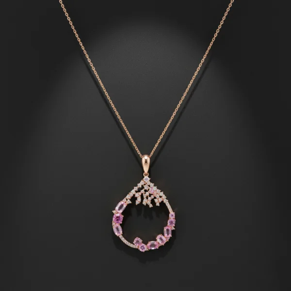 AURORA BLOOM ROSE GOLD PINK GEMSTONE STERLING NECKLACE - Image 2