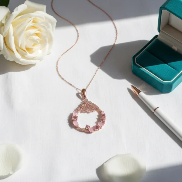 AURORA BLOOM ROSE GOLD PINK GEMSTONE STERLING NECKLACE - Image 3