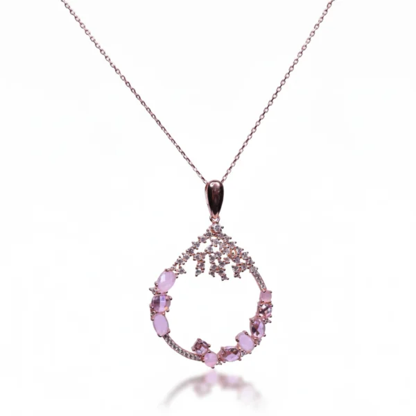 AURORA BLOOM ROSE GOLD PINK GEMSTONE STERLING NECKLACE by Jwelfly