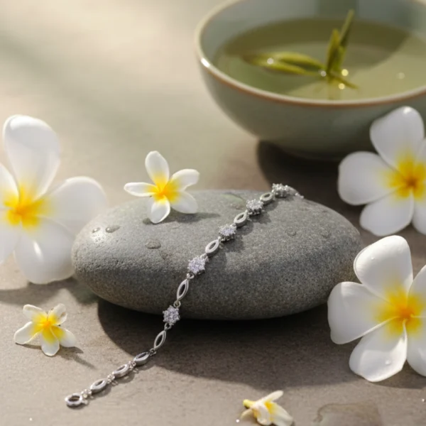 DAISY BLOOM CZ FLOWER CLUSTER STERLING BRACELET - Image 2