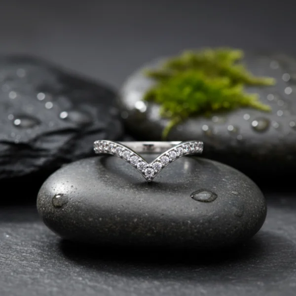 MODERN V CZ PAVÉ STERLING STACKING RING - Image 2