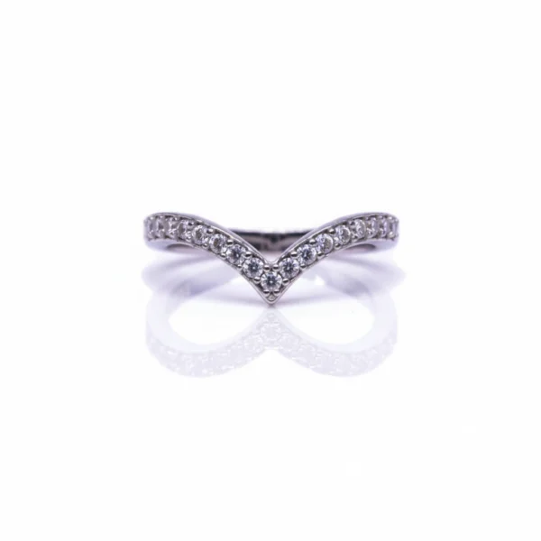 MODERN V CZ PAVÉ STERLING STACKING RING by Jwelfly