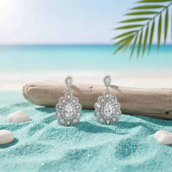 ROYAL HERITAGE PEAR HALO STERLING VINTAGE EARRINGS - Image 3