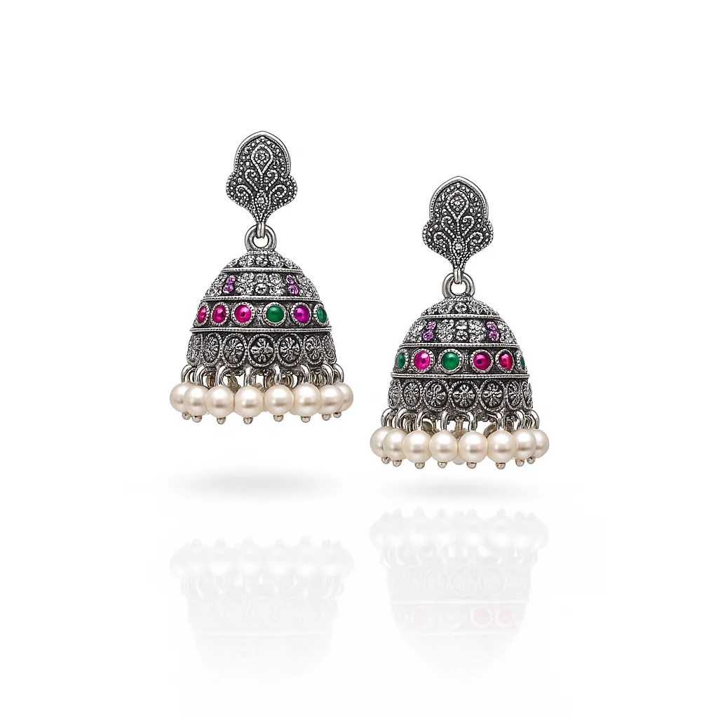 Regal Emerald Ruby Jhumkas