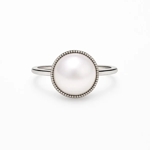 Serene Pearl Halo Sterling Ring