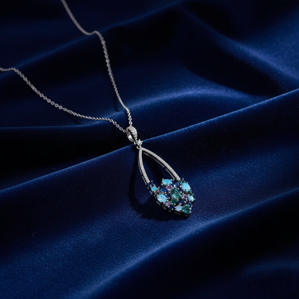 ATLANTIS MOSAIC GEMSTONE STERLING STATEMENT NECKLACE - Image 2