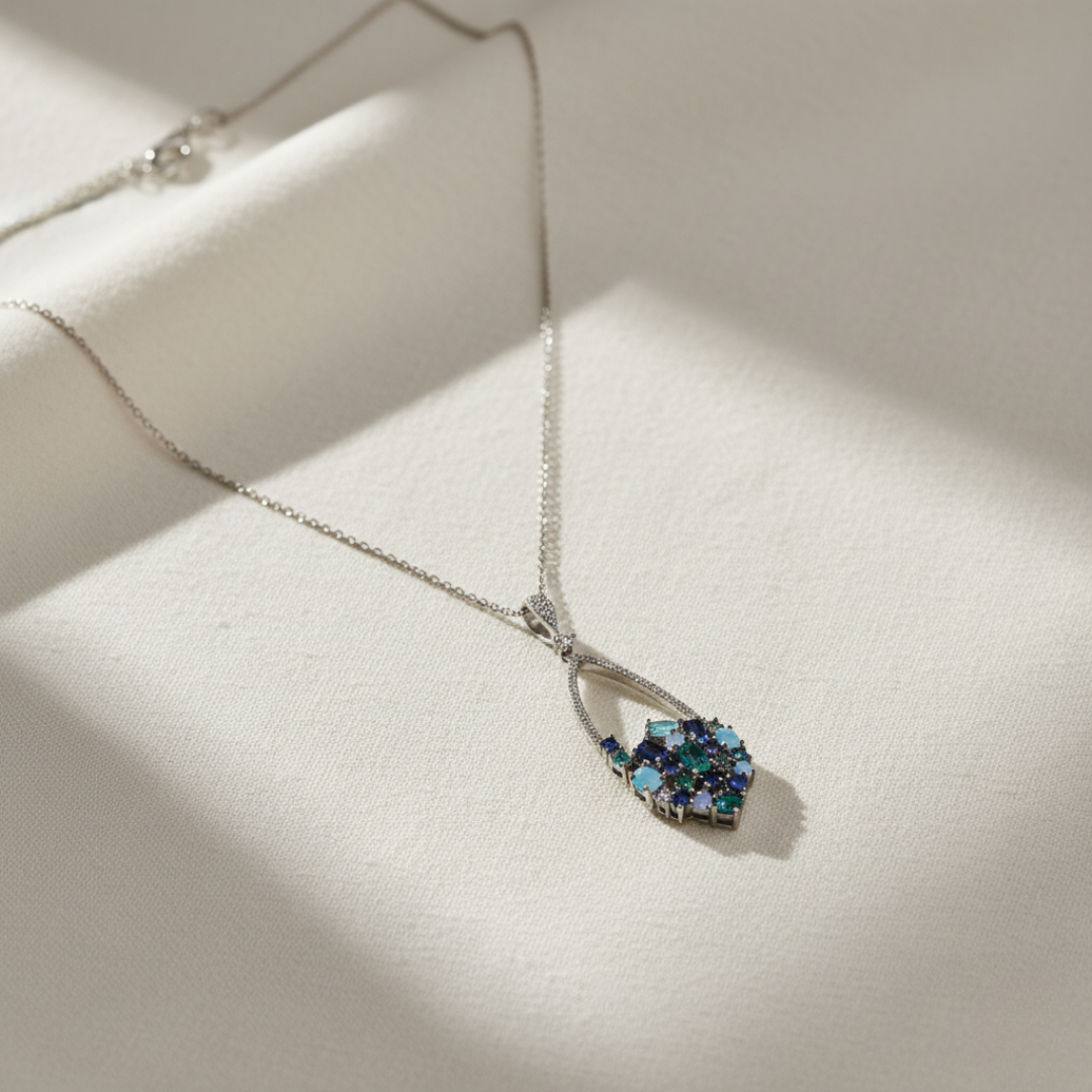 ATLANTIS MOSAIC GEMSTONE STERLING STATEMENT NECKLACE - Image 3