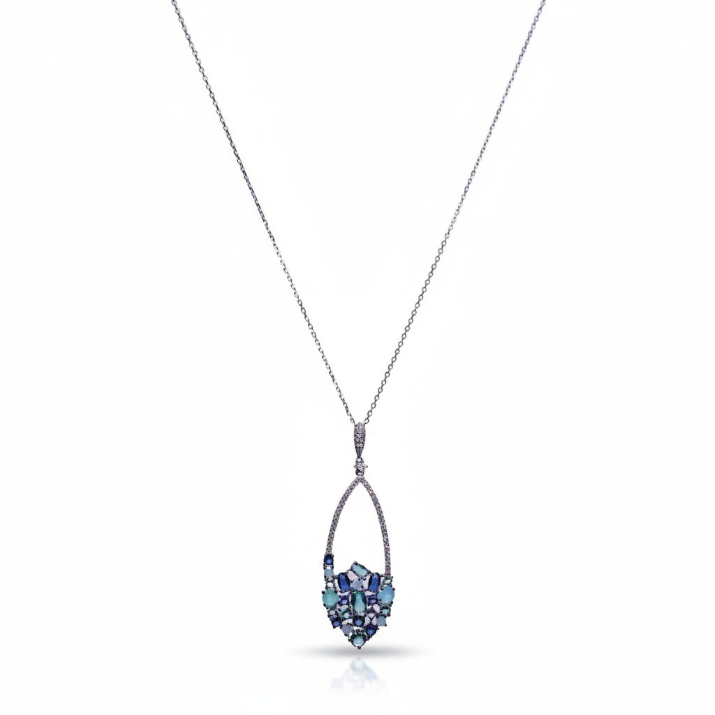 ATLANTIS MOSAIC GEMSTONE STERLING STATEMENT NECKLACE by Jwelfly