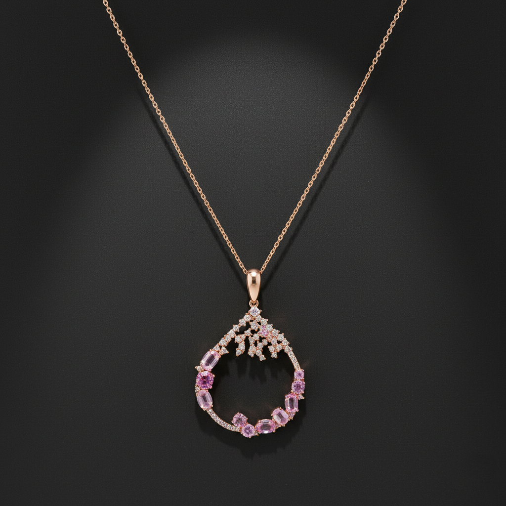 AURORA BLOOM ROSE GOLD PINK GEMSTONE STERLING NECKLACE - Image 2