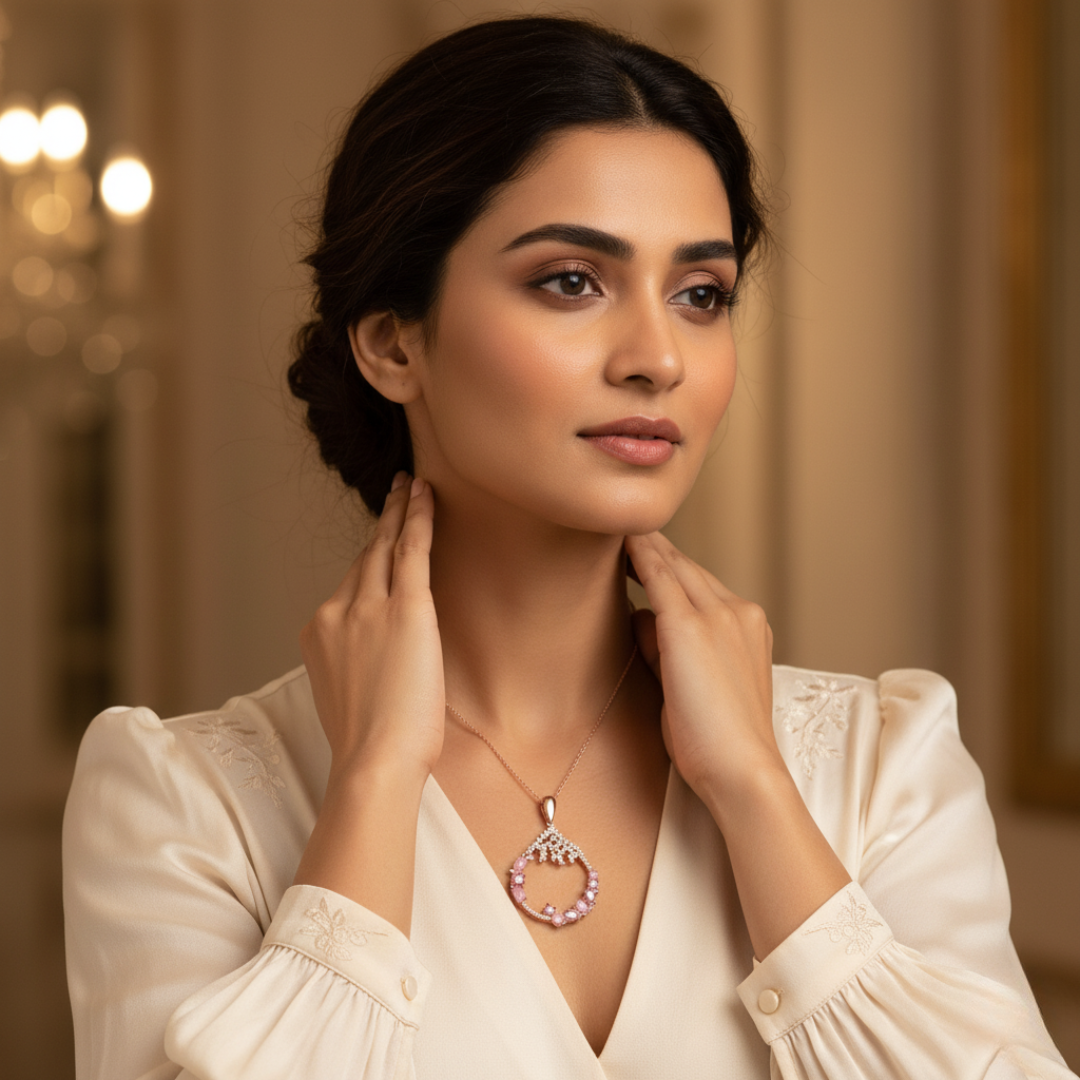 AURORA BLOOM ROSE GOLD PINK GEMSTONE STERLING NECKLACE - Image 4