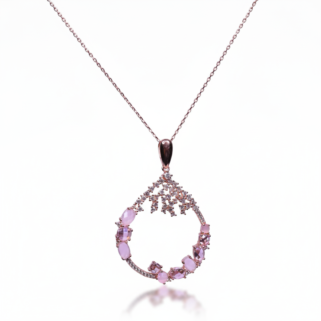 AURORA BLOOM ROSE GOLD PINK GEMSTONE STERLING NECKLACE by Jwelfly