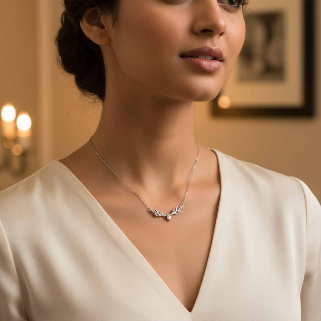 ENCHANTED ANTLER CUBIC ZIRCONIA STERLING NECKLACE - Image 3