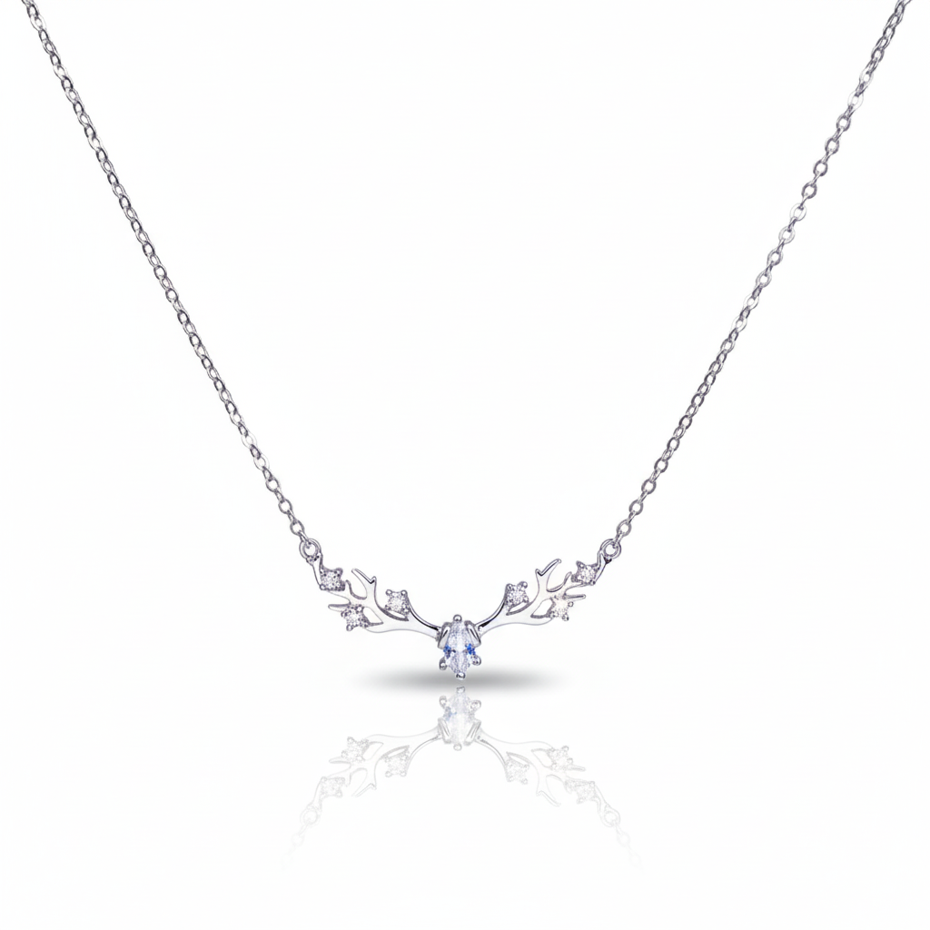 ENCHANTED ANTLER CUBIC ZIRCONIA STERLING NECKLACE by Jwelfly