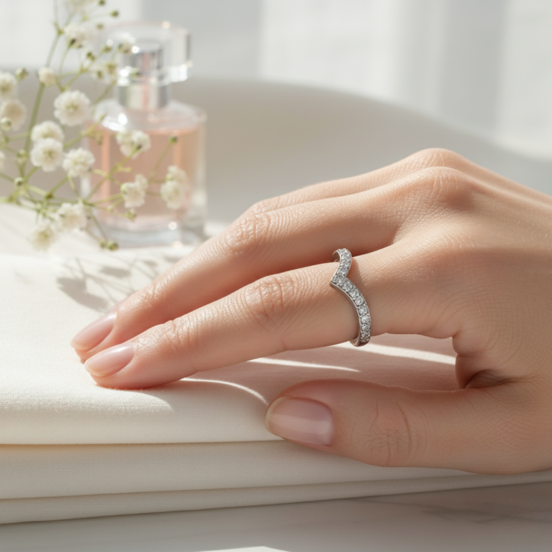 MODERN V CZ PAVÉ STERLING STACKING RING 3 MODERN V CZ PAVÉ STERLING STACKING RING - Image 3