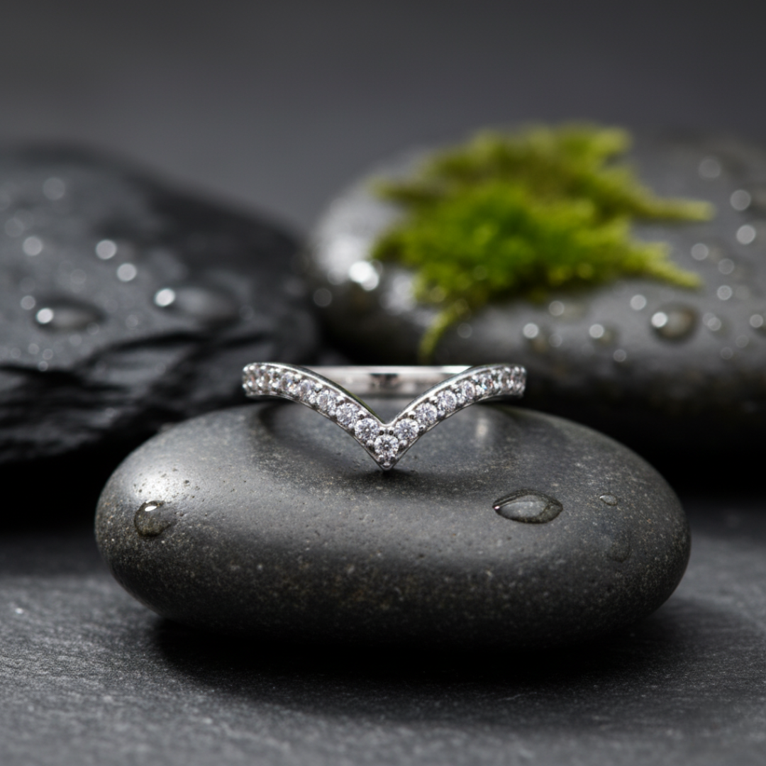 MODERN V CZ PAVÉ STERLING STACKING RING 2 MODERN V CZ PAVÉ STERLING STACKING RING - Image 2