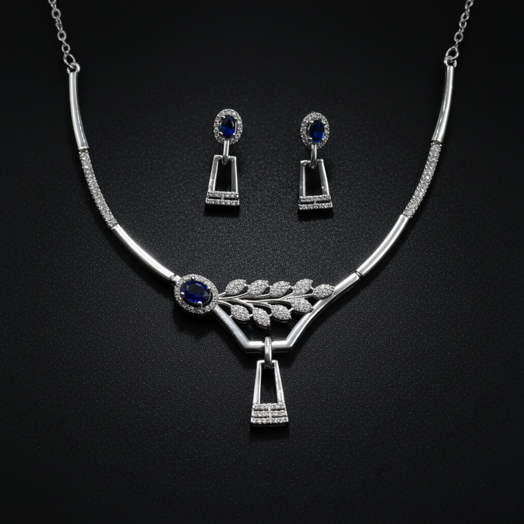 ROYAL BLISS SAPPHIRE LEAF STERLING JEWELRY SET - Image 2