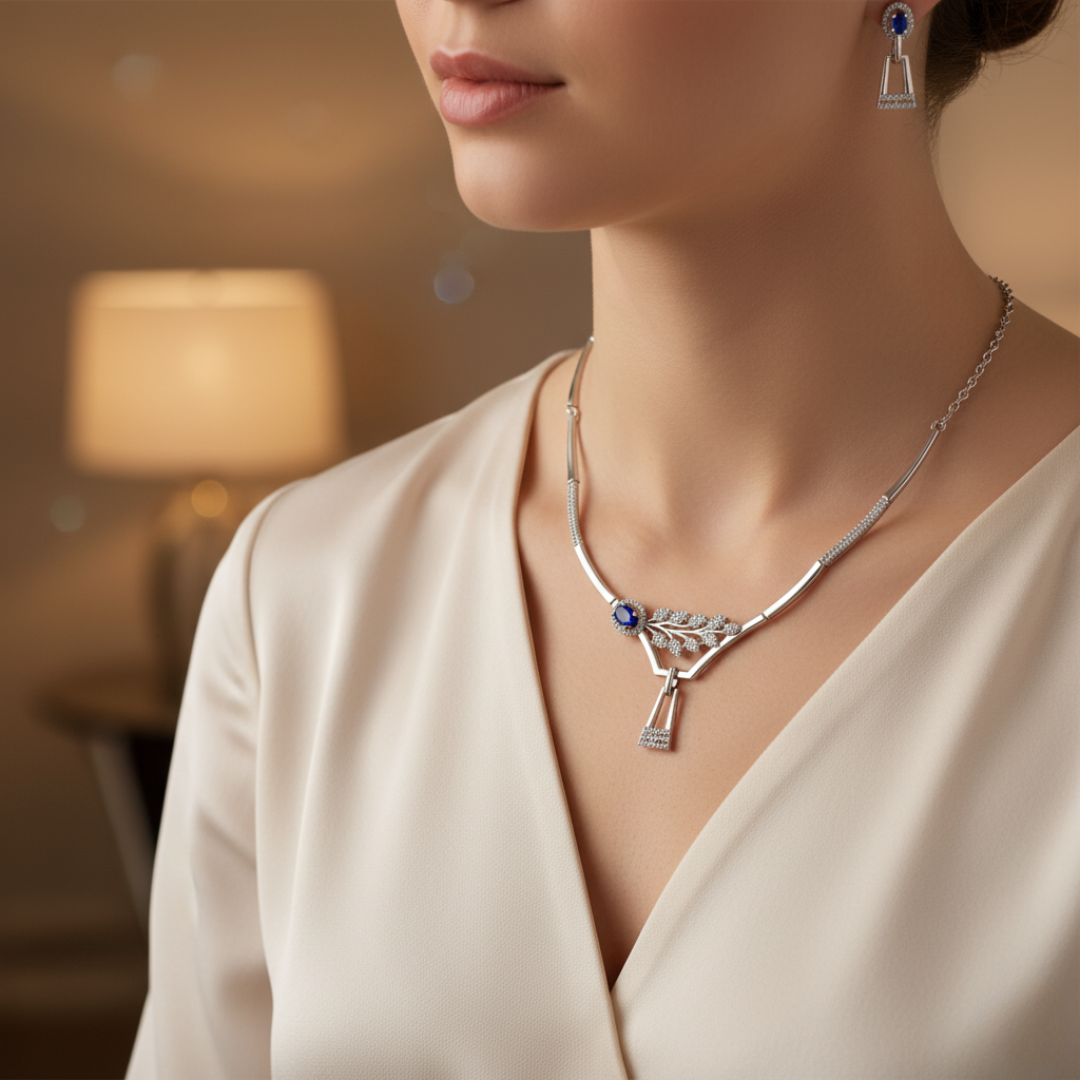 ROYAL BLISS SAPPHIRE LEAF STERLING JEWELRY SET - Image 3