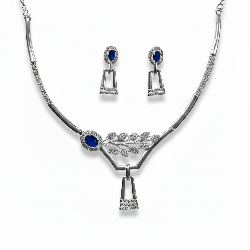 ROYAL BLISS SAPPHIRE LEAF STERLING JEWELRY SET by Jwelfly