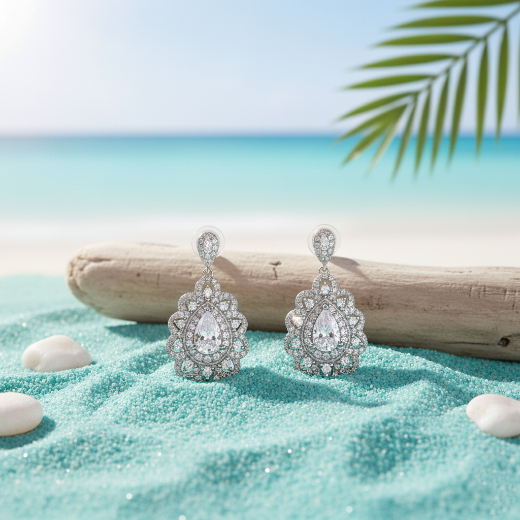 ROYAL HERITAGE PEAR HALO STERLING VINTAGE EARRINGS 3 ROYAL HERITAGE PEAR HALO STERLING VINTAGE EARRINGS - Image 3