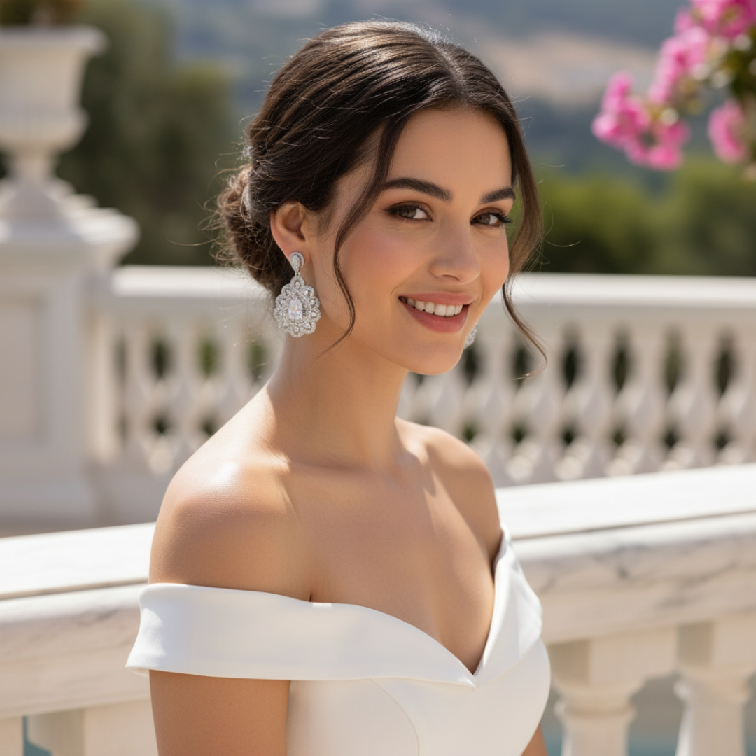 ROYAL HERITAGE PEAR HALO STERLING VINTAGE EARRINGS 4 ROYAL HERITAGE PEAR HALO STERLING VINTAGE EARRINGS-4