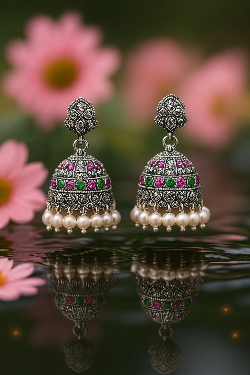 Regal Emerald & Ruby Jhumkas - Image 2