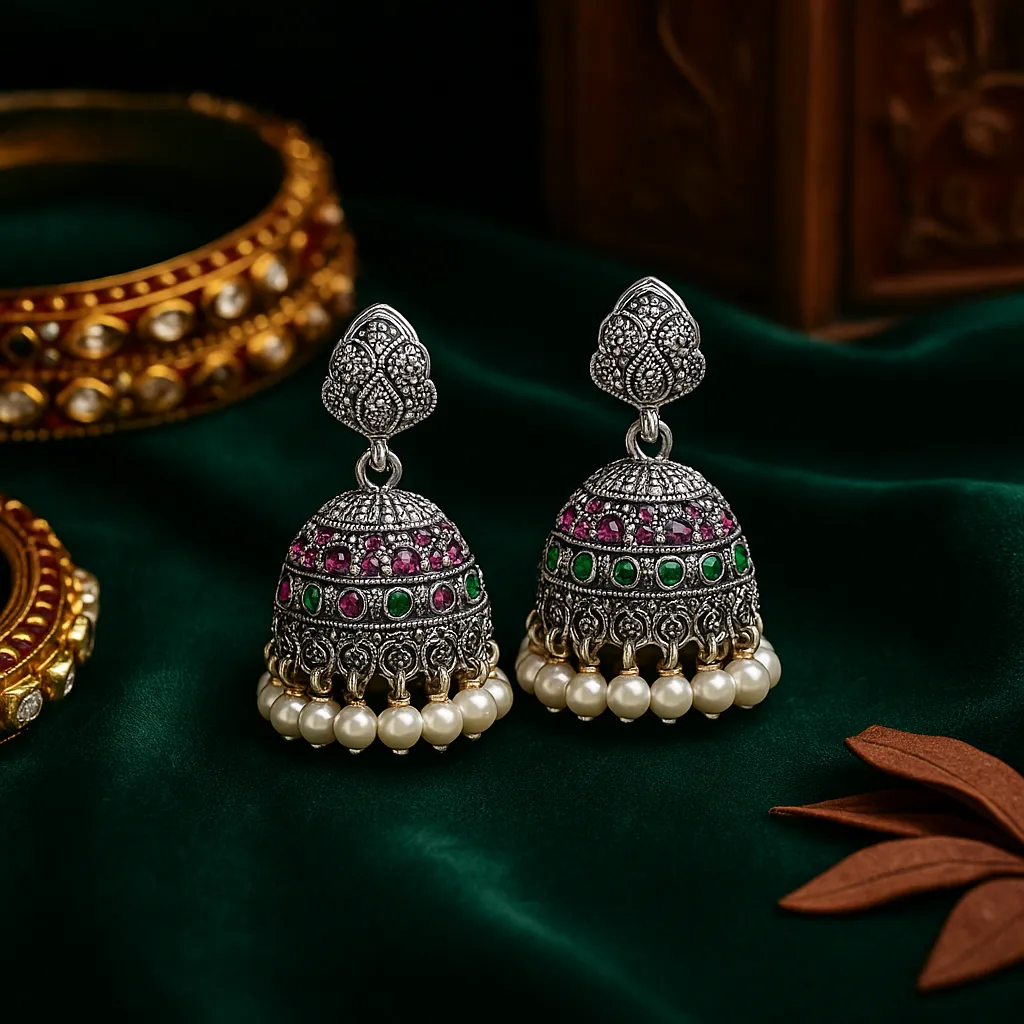 Regal Emerald & Ruby Jhumkas - Image 4