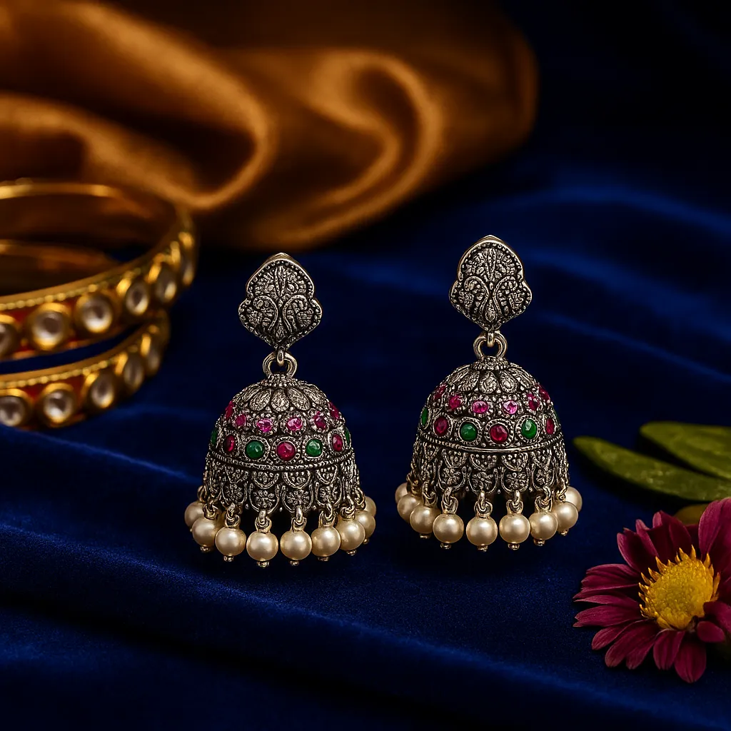 Regal Emerald & Ruby Jhumkas - Image 3