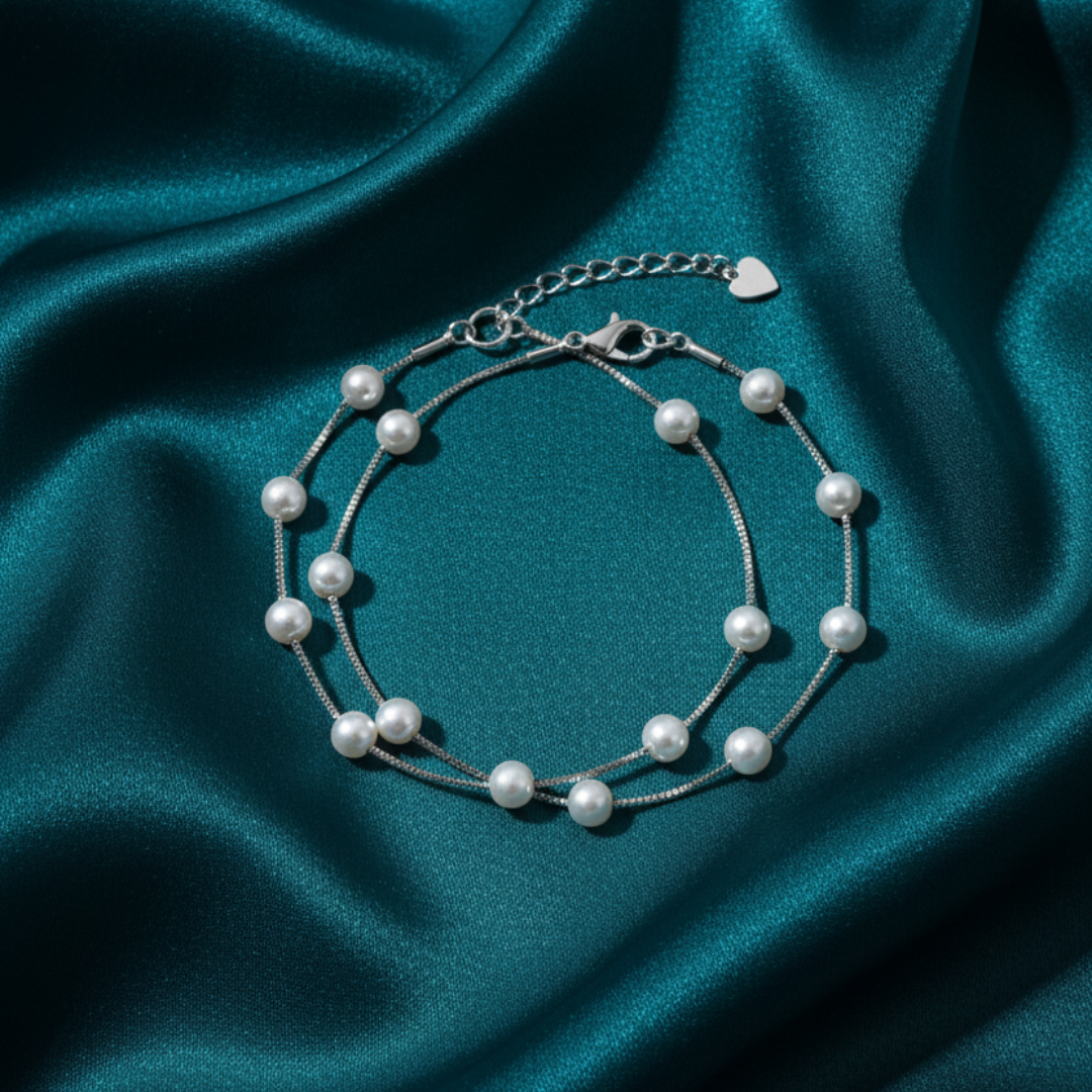 SEA BREEZE FRESHWATER PEARL STATION STERLING ANKLET - Image 2