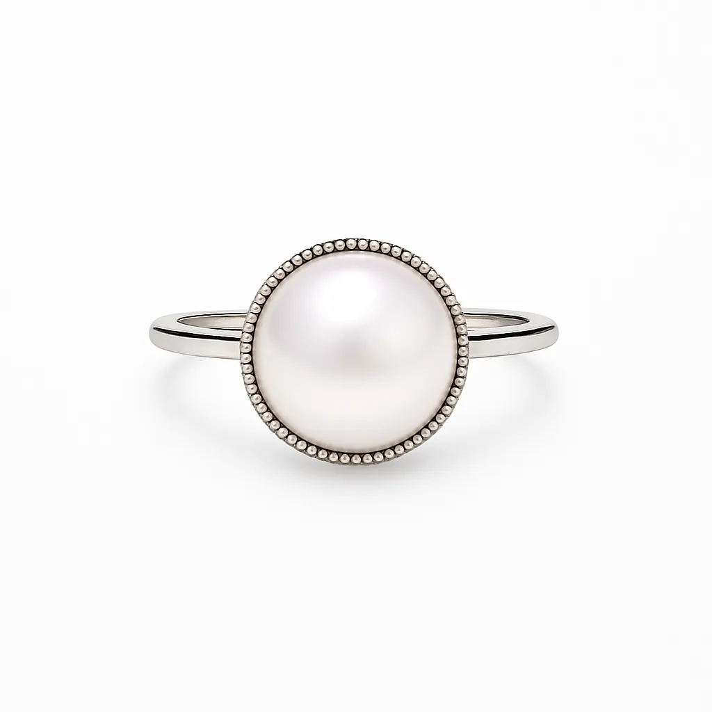 Serene Pearl Halo Sterling Ring 1 Serene Pearl Halo Sterling Ring