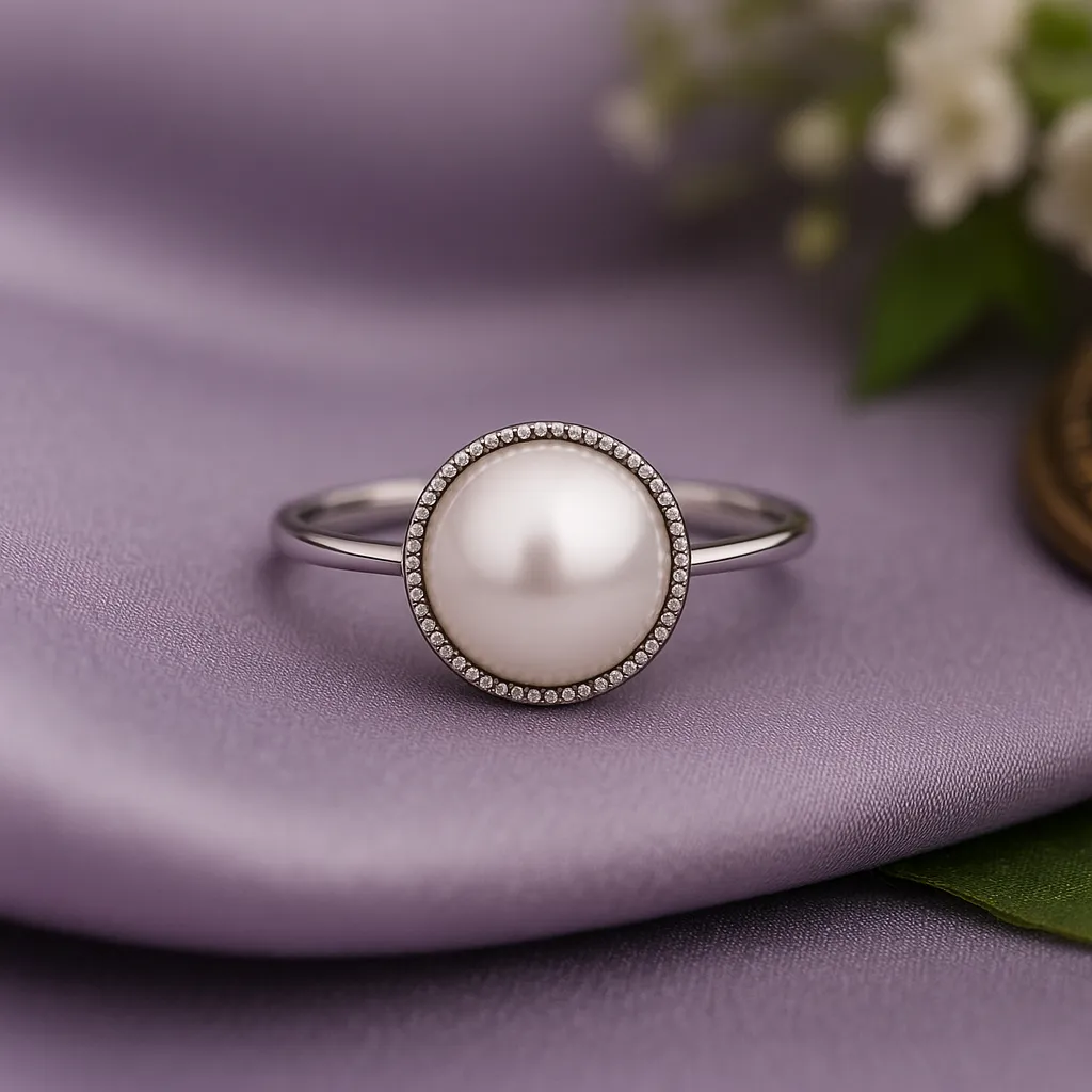 Serene Pearl Halo Sterling Ring 2 Serene Pearl Halo Sterling Ring - Image 2